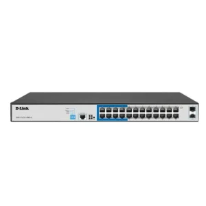 Easily manage and expand your business network with the D-Link DGS-F1210-26PS, featuring 24 PoE Gigabit ports and 2 SFP uplink ports for reliable performance.