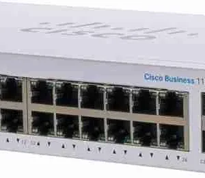 The Cisco CBS110-24T-UK combines powerful performance with simple, plug-and-play setup. It offers 24 Gigabit Ethernet ports and 2 fiber uplinks to handle all your networking needs. Its fanless operation makes it ideal for quiet office spaces or retail environments. Built with energy-efficient technology, it delivers dependable performance with lower power consumption.