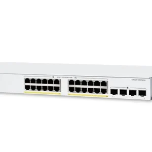 Reliable Cisco C1300-24P-4X providing power and data for IP phones, access points, and surveillance systems.