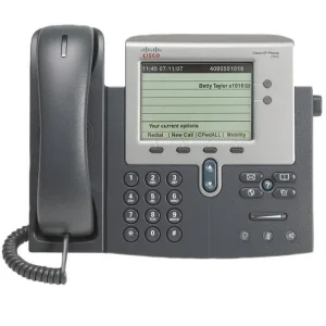 Cisco CP-7942G IP Phone with backlit display, headset port, and superior audio clarity for enterprises.