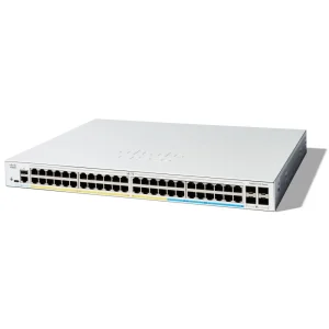 High-performance Cisco C1300-48P-4G switch delivering power and connectivity for multiple PoE devices.