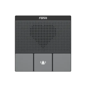 Fanvil A10W mini intercom showing its wall-mount bracket and IP54 rating, ideal for office interiors and elevator security.