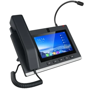 Fanvil A308i Android video console phone featuring a vertical 8-inch touch screen, built-in camera, and 20 SIP lines for professional dispatching