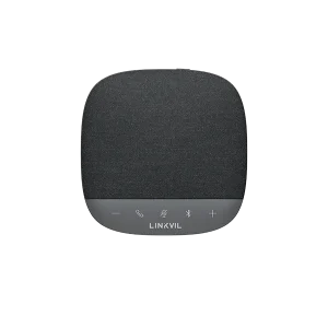 Close-up of the Fanvil CS20 touch controls, highlighting the AI noise reduction technology and 5-meter voice pickup range