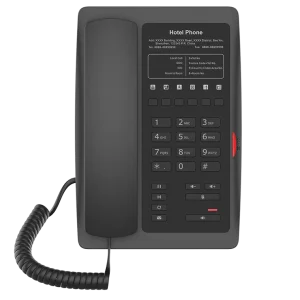 Fanvil H3 hotel IP phone in white featuring a large customizable faceplate for hotel branding and 6 programmable service keys.