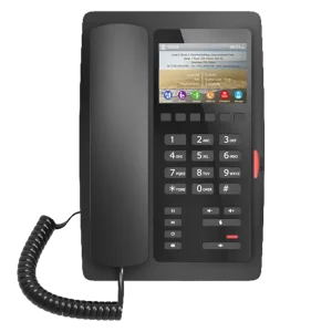 Fanvil H5 hotel IP phone featuring a 3.5-inch color screen for digital branding and 6 programmable one-touch service keys