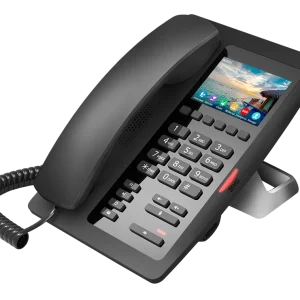 Fanvil H5W wireless hotel IP phone featuring a 3.5-inch color screen and built-in WiFi for flexible guest room installation.