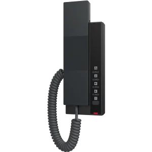 The Fanvil H601W hospitality phone showing its sleek vertical stand and built-in 2.4G/5G Wi-Fi, perfect for rooms without Ethernet ports