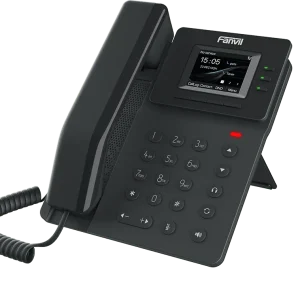 Fanvil V60P business phone with dual Fast Ethernet ports and integrated PoE for a clean, single-cable desk setup