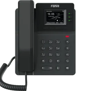 A professional Fanvil V60P SIP phone showcasing HD audio technology and 6-party conferencing capabilities for efficient teamwork