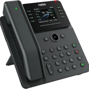 Fanvil V62 Pro VoIP phone highlighting HD audio quality, 6-party conferencing, and EHS wireless headset support for busy professionals