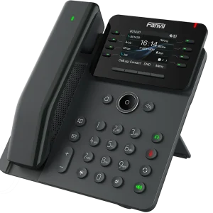 The Fanvil V62 Pro SIP phone with dual Gigabit Ethernet ports and integrated PoE for high-performance office network passthrough