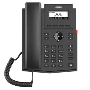 Fanvil X301P entry level IP phone featuring a 2.3-inch backlit display and a sleek black business design for office use