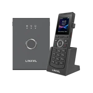 Linkvil W710P DECT bundle designed for warehouses and hospitals, featuring a dedicated push-to-talk button and vibration alerts