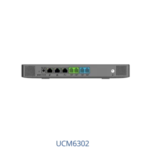 Grandstream UCM6302 IP PBX featuring 2 integrated FXO and 2 FXS ports to connect analog lines and telephone extensions.