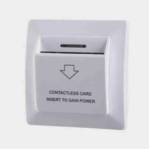 The SH3R hotel switch is a card-based power control unit designed to enhance energy efficiency in guest rooms by activating electricity only when a key card is inserted.