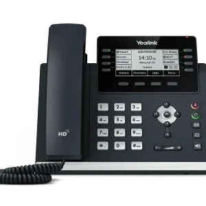 Yealink SIP-T43U business IP phone with a 3.7-inch backlit grayscale LCD and dual USB ports.
