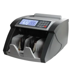 Compact Lightwave LW-CCM-101 currency counter showing the front control panel and the main LCD screen for tracking bill counts.