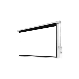 LW EPS-200E motorized electric projector screen measuring 200 by 200 cm mounted on a wall for automated boardroom presentations.