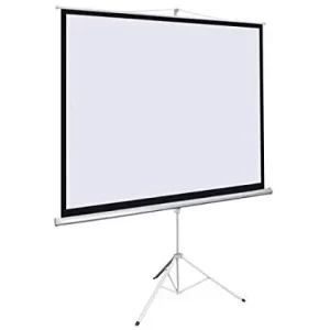 LW TPS-180T tripod projector screen measuring 180 by 180 cm setup on a stable three-legged stand for mobile business presentations.