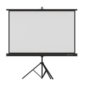 LW TPS-240T tripod projector screen measuring 240 by 240 cm assembled on a heavy-duty portable stand for large corporate events.