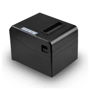 Syble P80-B desktop thermal receipt printer featuring a compact black design with a front paper-exit slot for retail point-of-sale systems.