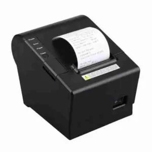 A complete point-of-sale checkout setup featuring the Syble P80-B thermal printer with an integrated automatic paper cutter for clean receipt dispensing.