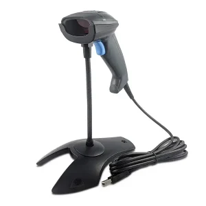 Syble XB-2055 1D laser wired barcode scanner with an ergonomic handheld grip and a durable attached USB interface cable.