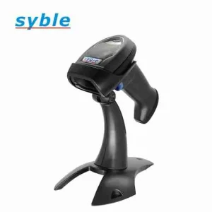 Syble XB-6255M 2D wired barcode scanner with an ergonomic handheld grip and an attached high-speed USB data interface cable.