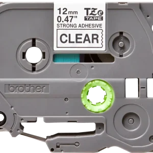 Close-up view of the WZC-S131 cartridge output guide channel highlighting the pre-aligned 12mm clear laminated media strip and protective overlay.