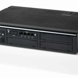 Front view of the sleek black NEC SL2100 PBX main chassis with its integrated status indicators and compact wall-mounting bracket.