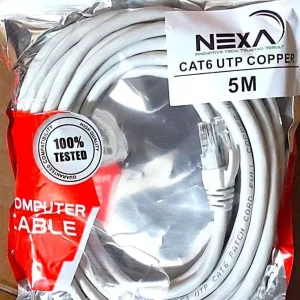 Premium NEXA 5M grey unshielded twisted pair pure copper ethernet patch cable with molded snagless boots for clean office workstation connectivity.