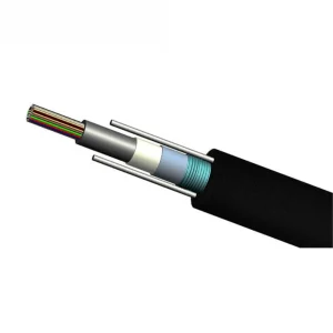 NEXA GYXTW 12-core G652D fiber optic cable spool featuring a central loose tube design and parallel steel wire strength members for high-density outdoor communication networks.