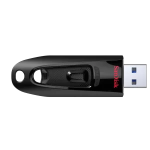 Retractable SanDisk Ultra 256GB USB 3.0 flash drive SDCZ48-256G-U46 showing the thumb slider mechanism.