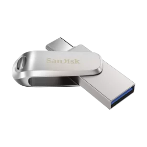 SanDisk Ultra Dual Drive Luxe 256GB metal flash drive SDDDC4-256G-G46 showing both the USB-C and USB-A connections.