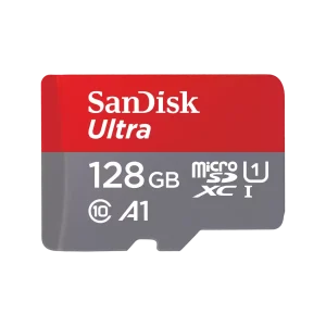 SanDisk Ultra 128GB microSDXC memory card SDSQUAB-128G-GN6MN featuring the classic red and gray label design.