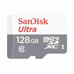 SanDisk Ultra 128GB microSDXC memory card SDSQUNR-128G-GN6MN displaying the red and gray label design.